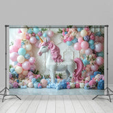 Aperturee - Aperturee Floral Balloon Arched Unicorn Cake Smash Backdrop
